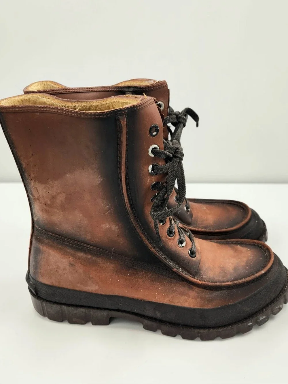 Vintage Field Trail Rubber Steel Shank Sherpa Lined Mid Calf Work Boots Mens 12